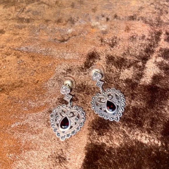 Vintage Garnet marcasite renaissance revival earrings - Picture 2 of 6